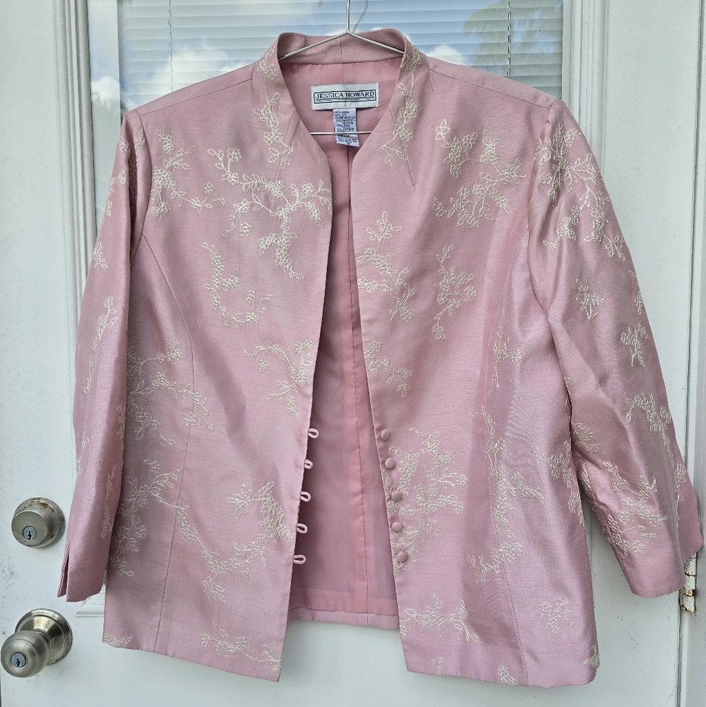 Jessica Howard Pink Embroidered Blazer 16